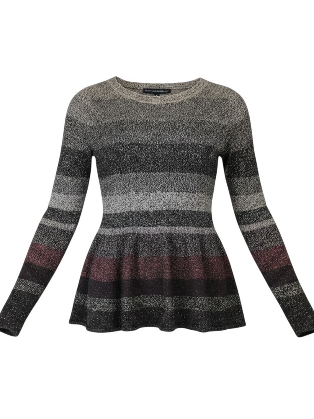 White House Black Market Striped Peplum Sweater Top - Glitter - Size S